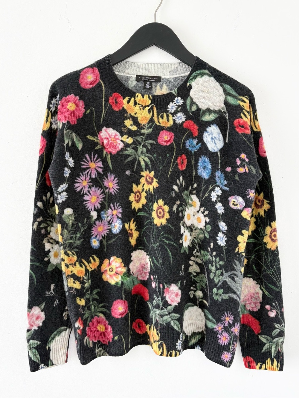 Saks Fifth Avenue Floral 100% Cashmere Sweater